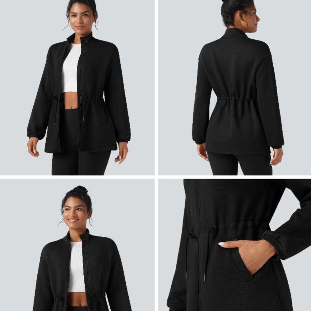 SpacerTek™ Velvet Turtleneck Long Sleeve Drawstring Casual Jacket with Pockets